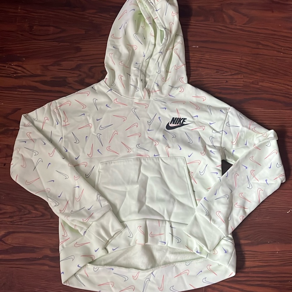 Nike neonish lime green/yellow hoodie with swoosh all over. EUC